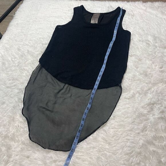 Moon Collection Sleeveless Top High Low Sheer Rhinestone Black Size S Loose Fit - Picture 7 of 10
